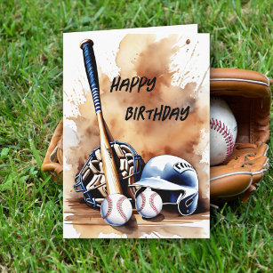 Baseball Lovers Watercolor Splash Birthday  Card
