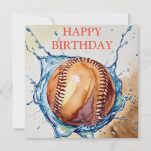 Baseball Lovers Watercolor Splash Birthday Card