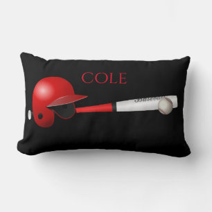Baseball lumbar pillow with custom name.