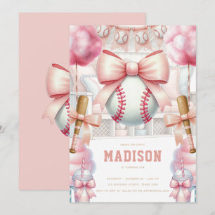 Baseball Luxury Birthday Girly Sports Theme Invitation