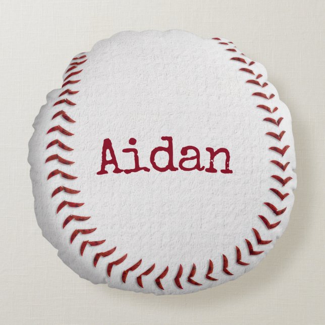 Baseball Macro With Name Round Pillow (Front)