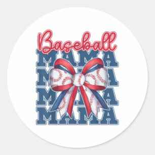 Baseball Mama Coquette Bow Sport Mom Mothers Day  Classic Round Sticker
