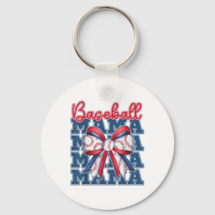 Baseball Mama Coquette Bow Sport Mom Mothers Day Keychain