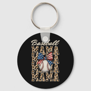 Baseball Mama Game Day Leopard Mom Mothers Day 4th Keychain