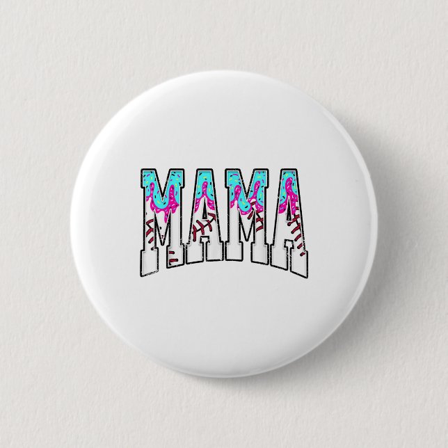 Baseball Mama Ice Cream Drip With Sprinkles Baseba 2 Inch Round Button (Front)