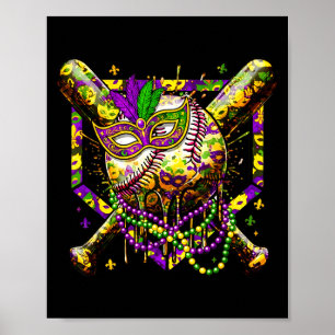 Baseball Mardi Gras Carnival Party Illustration Poster