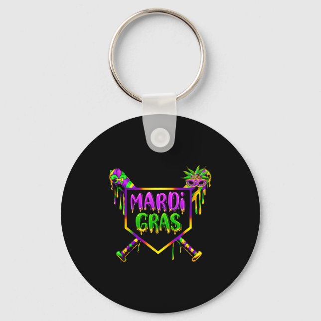 Baseball Mardi Gras Carnival Party Mask Ice Cream  Keychain (Front)