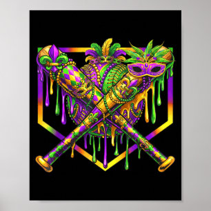 Baseball Mardi Gras Carnival Party Mask Ice Cream Poster