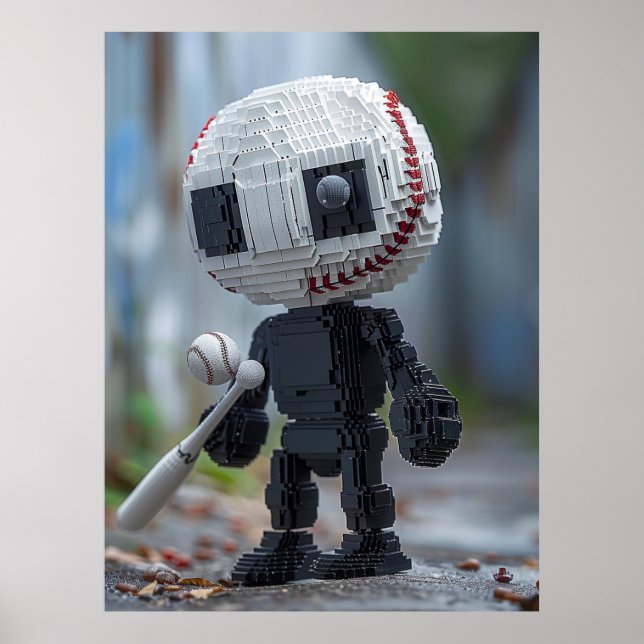 Baseball Mascot — Team-Neutral Voxel Athlete Tee Poster (Front)