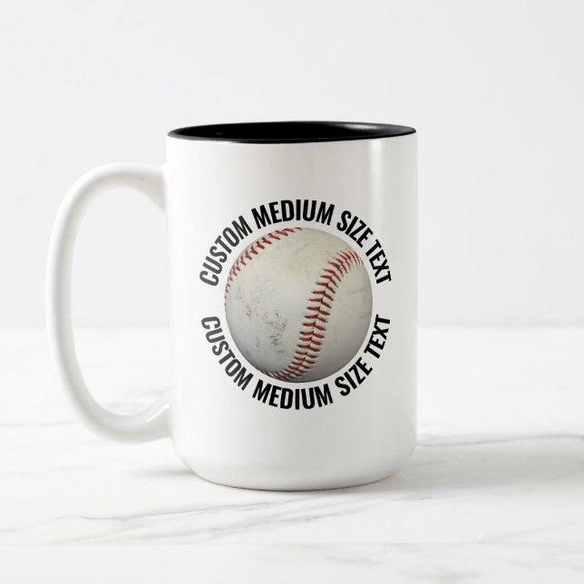 Baseball & Medium Text BLACK 15oz Custom Two-Tone Coffee Mug (Left)