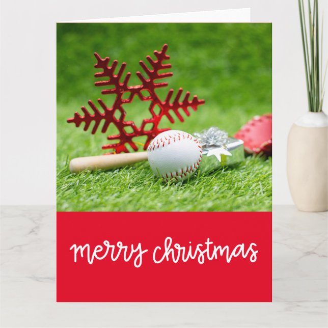 Baseball Merry Christmas with ball and Snowflake   Card (Front)