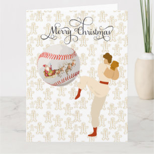 Baseball Merry Christmas with Player and Santa  Card