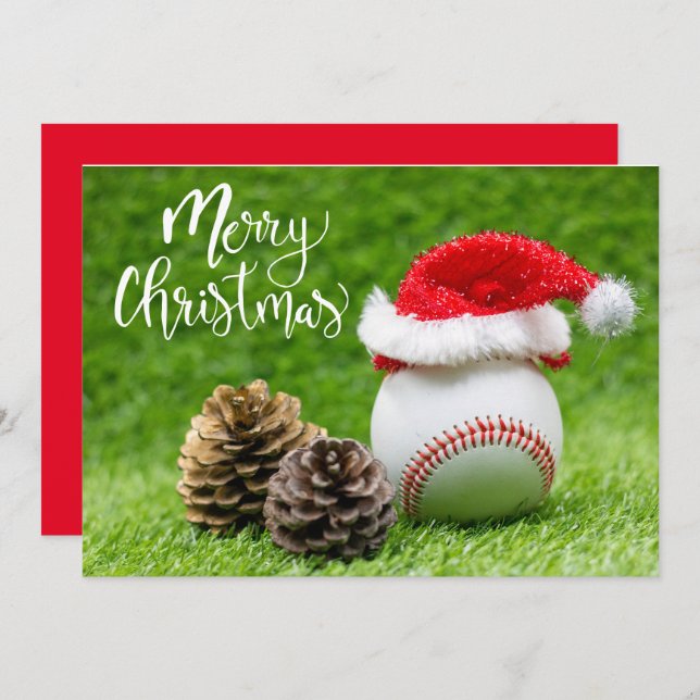 Baseball Merry Christmas with Santa hat    Holiday Card (Front/Back)