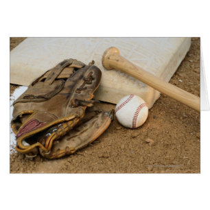 Baseball, Mitt, and Bat on Base