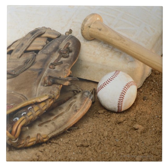 Baseball, Mitt, and Bat on Base Tile (Front)