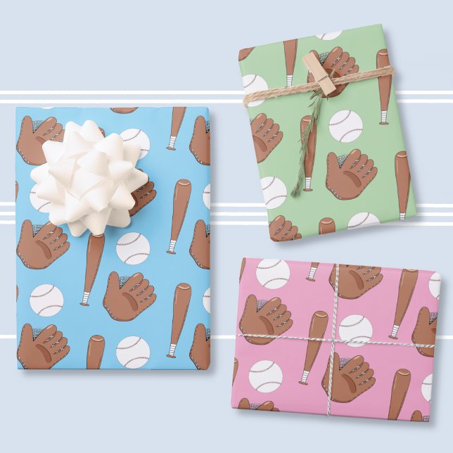 Baseball Mitt Bat Pattern Wrapping Paper Sheets  (Baseball , mitt and bat doodle art pattern wrapping paper sheets .)
