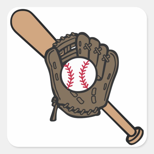 Baseball Mitt & Bat Square Sticker (Front)