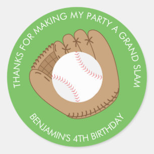Baseball Mitten and Ball Birthday Classic Round Sticker