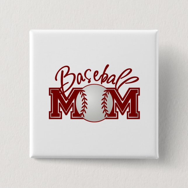 Baseball MOM 2 Inch Square Button (Front)