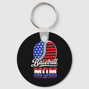 Baseball Mom American Flag Mother Keychain