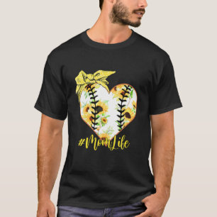 Baseball Mom Ball Floral Bandana Heart Mother's Da T-Shirt