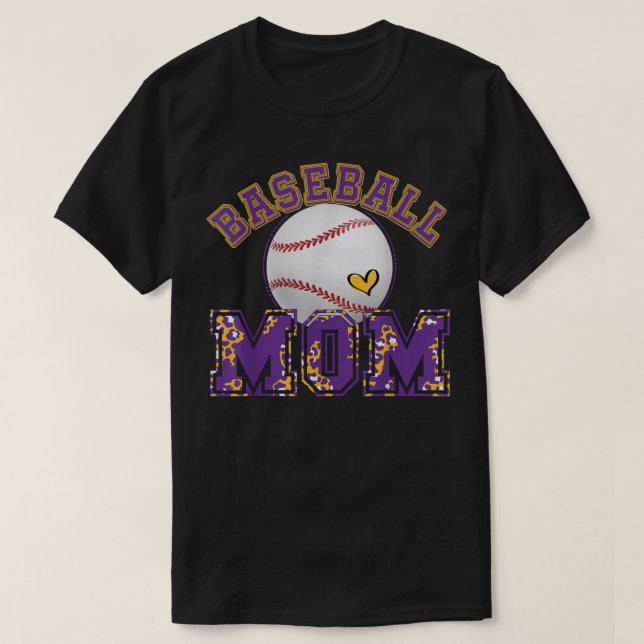 Baseball Mom Baseball Leopard Purple Gold For Moth T-Shirt (Design Front)