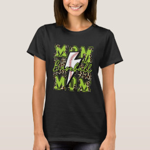 Baseball Mom Baseball Lightning Bolt Leopard Lime T-Shirt