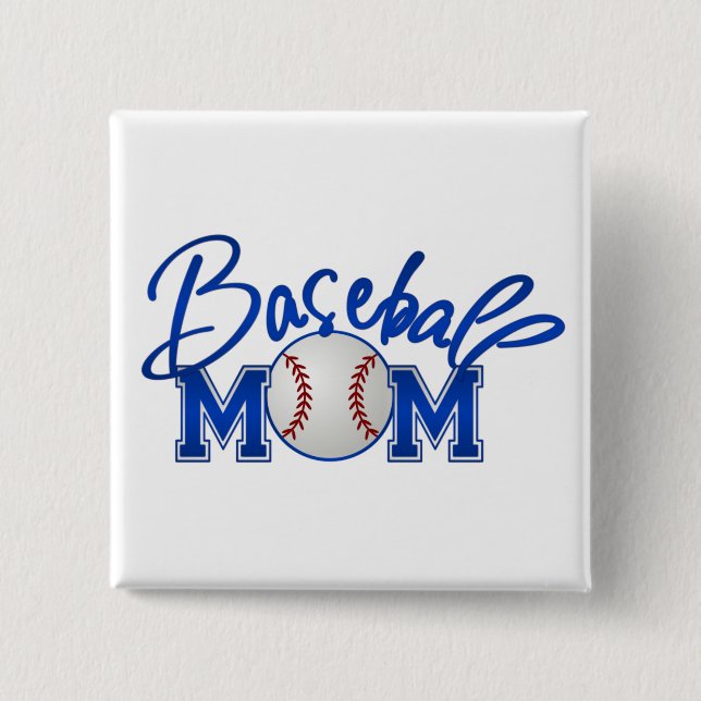 Baseball MOM blue 2 Inch Square Button (Front)