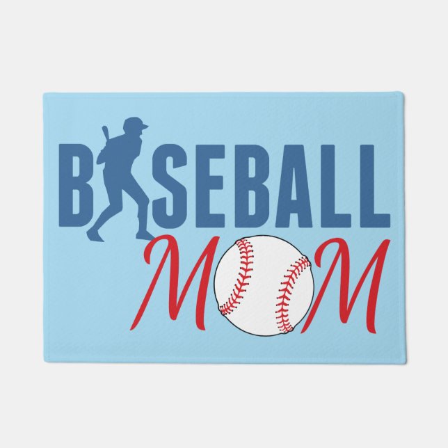 Baseball Mom Blue Doormat (Front)