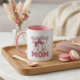 Baseball Mom Cute Pink Bow Design Mug