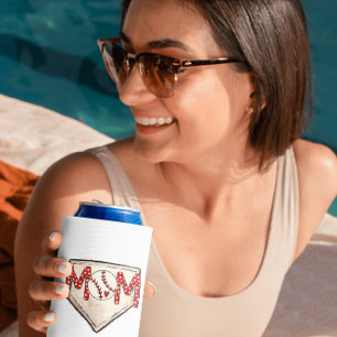 Baseball Mom Home Plate Sports Red Polka Dot Mom Can Cooler