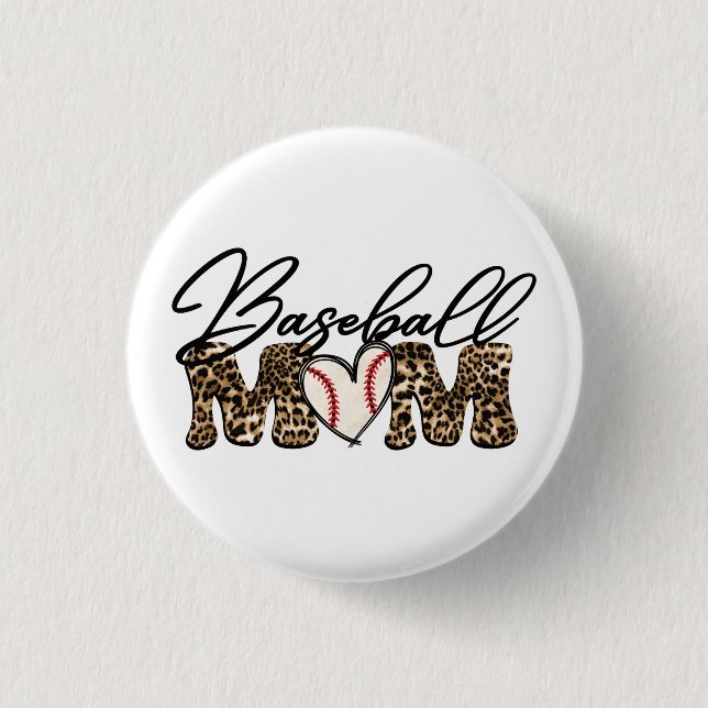 Baseball Mom Leopard Design Keychain 1 Inch Round Button (Front)