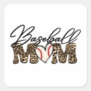 Baseball Mom Leopard Design Square Sticker