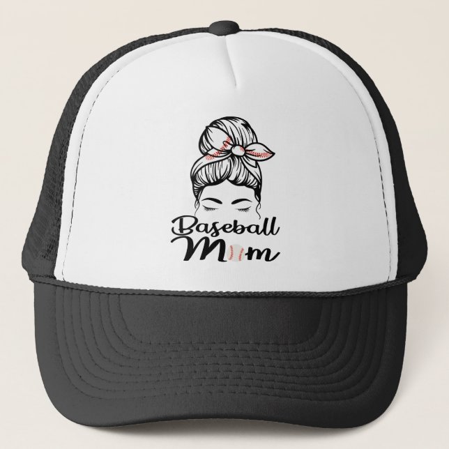 Baseball Mom Leopard Funny Softball Mom Trucker Hat (Front)
