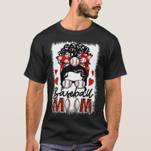 Baseball Mom Leopard Messy Bun Game Day Mother s D T-Shirt