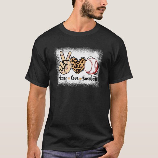 Baseball Mom Leopard Print Peace Love Baseball Mot T-Shirt (Front)