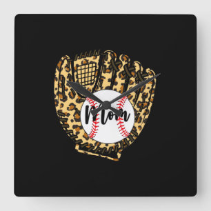 Baseball Mom Leopard Softball Mama Mother's Day 20 Square Wall Clock