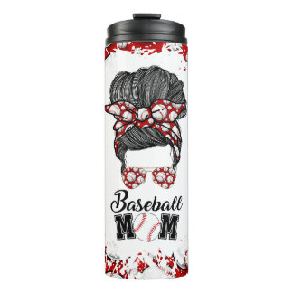 Baseball Mom Messy Bun Red Travel Tumbler