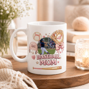 Baseball Mom Photo Collage Pink Bow Sports Coffee Mug