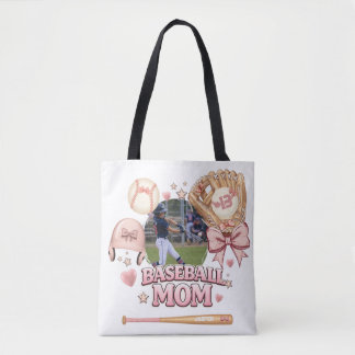 Baseball Mom Photo Collage Pink Bow Sports Tote Bag
