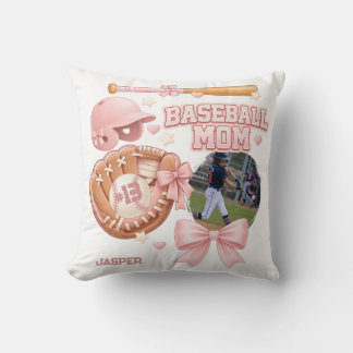 Baseball Mom Photo Pink Coquette Sports Throw Pillow