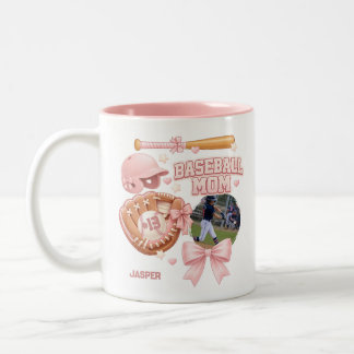 Baseball Mom Photo Pink Coquette Sports Two-Tone Coffee Mug