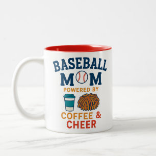 Baseball Mom Powered by Coffee and Cheer Two-Tone Coffee Mug