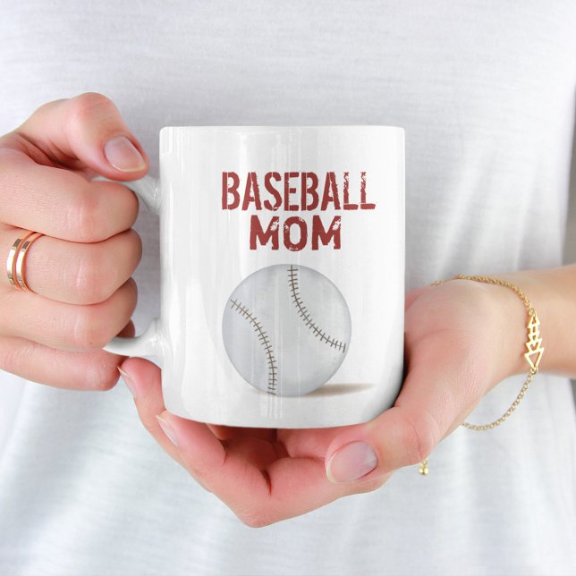 Baseball Mom Typography Red Sports Coffee Mug (Creator Uploaded)