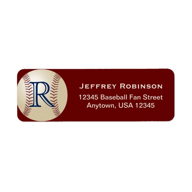 Baseball Monogram Red Name and Address (Front)