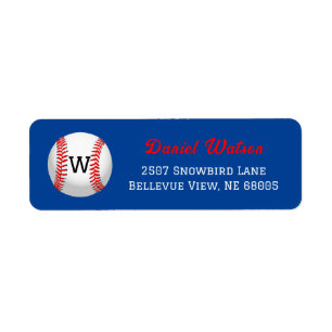 Baseball Monogram Red Script Return Address    