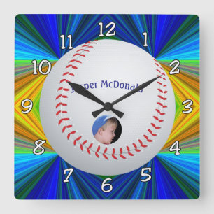 Baseball Multi-colour Background Photo Personalize Square Wall Clock