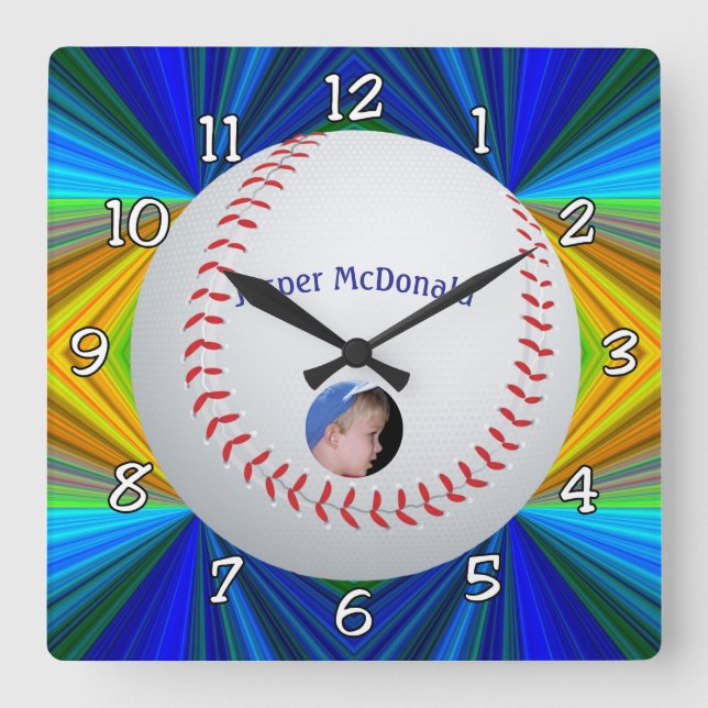 Baseball Multi-colour Background Photo Personalize Square Wall Clock (Front)