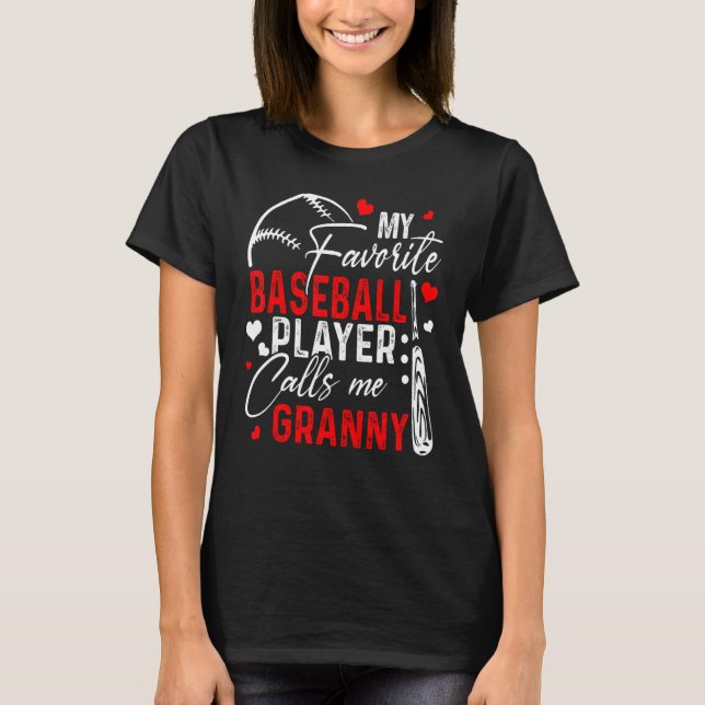 Baseball My Favourite Player Calls Me Granny Heart T-Shirt (Front)