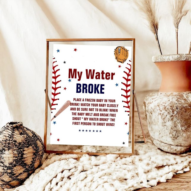 Baseball My water broke Baby Shower Game sign (Creator Uploaded)